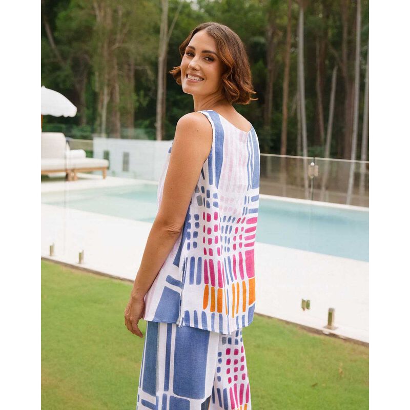 See Saw 100% Linen Boat Neck Tank With Splits image number 1